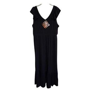NWT Iman Flutter Sleeve Maxi Dress Black Flounce Bottom Sz Large